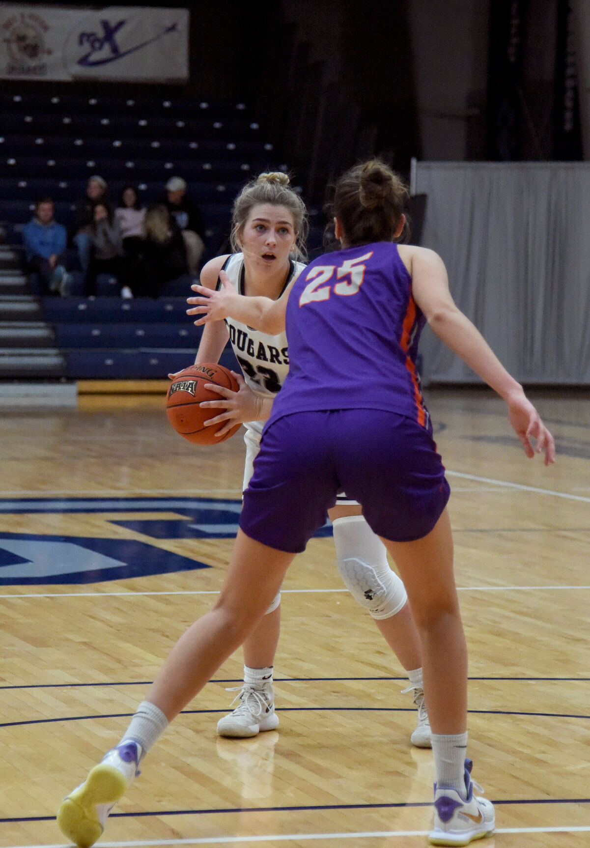 Clare Shetley comes face to face with defender Ana Arroyo